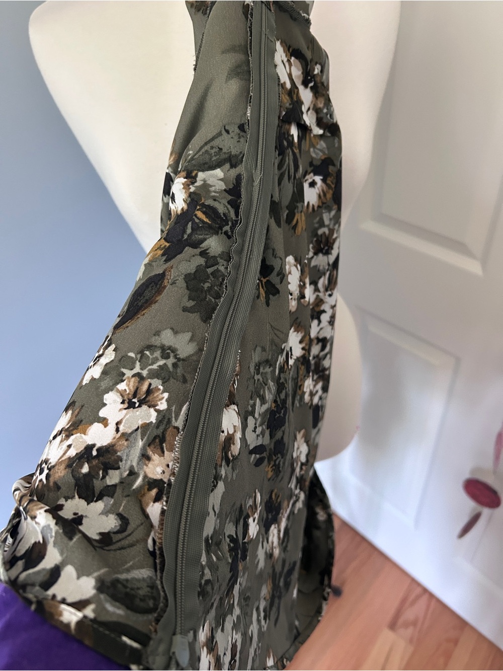 INC International Concepts Olive Floral Faux-Wrap Blouse with Balloon Sleeves - Picture 6 of 6